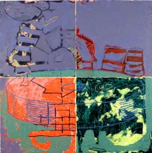 Stephanie Hightower, Workhorse, 2009, oil on four panels, 36x36 inches.